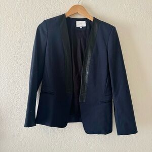 Sandro Blue Tuxedo Jacket Blazer with Black Lapel, Size 36